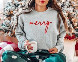 Merry Sweatshirt, minimal Christmas Sweatshirt, holiday apparel, Gift Idea, simple Christmas design, Christmas Gift for