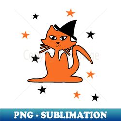 Cute Orange Cat in Witch Hat - PNG Transparent Sublimation File - Transform Your Sublimation Creations