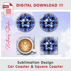 Christmas Buffalo Plaid & Ice Decoration - Car Coaster Design - Sublimation Waterslade Patterns - Digital Download