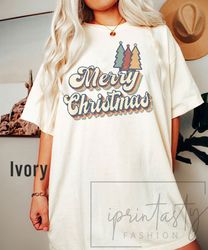 Retro Merry Christmas T-Shirt, Vintage Merry Chritmas T-Shirt, Holiday apparel, Groovy Christmas Tshirt, comfort color,