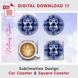 Christmas Buffalo Plaid & Ice Decoration - Car Coaster Design - Sublimation Waterslade Patterns - Digital Download