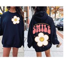 Smile Daisy SVG PNG Retro Sublimation, Aesthetic Hoodie T-Shirt Back Design, Distressed Groovy Happy Face Preppy , Cut F