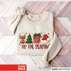 Tis The Season Christmas Sweatshirt, Christmas Coffee Shirt, Merry Christmas Crewneck Festive Holiday Tshirt, Cute Winte