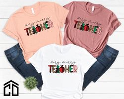 Very Merry Teacher Shirt, Teacher Christmas Shirt, Leopard & Buffalo Plaid Shirt, Christmas Tree Shirt, Christmas Gift F