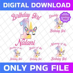 Personalization Name And Age Girls Unicorn Birthday Png, Personalized Family Birthday Png, Mommy and Daddy Matching Png