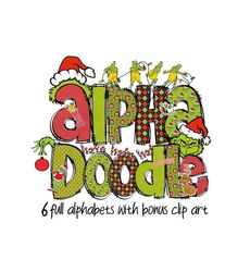 Christmas Grinc Clip Art  Doodle Letters and Numbers, Uppercase Alphabet Set, Retro Christmas Sublimation Letters, Santa