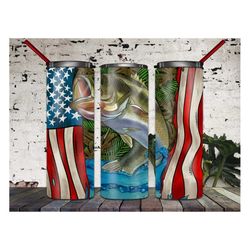 Fish American Flag Tumbler, Western Tumbler Png, 20oz Skinny Tumbler, Fish, American Flag, American Tumbler, Tumbler Sub
