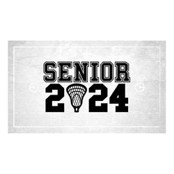 Educational Clipart: Black Words 'Senior' and '2024' in Bold Varsity Style with Lacrosse Stick Net as 'O' - Digital Down