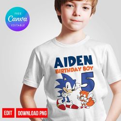 Editable Sonic Birthday Shirt ANY AGE PNG Instant download