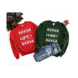 Wifey Hubby Christmas Sweatshirt, Couple Christmas Sweatshirt, Christmas Wedding Sweatshirt, Ugly Christmas Sweatshirt