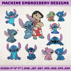 Character Stitch Embroidery Design, Stitch Christmas Bundle Embroidery Designs, Valentine Lilo embroidery file, stitch embroidery pattern