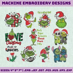 grinch embroidery designs, grinch christmas bundle embroidery, christmas embroidery, lights grinch machine embroidery design