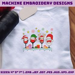 Christmas Wine Embroidery, Elf Deer Embroidery, Wine Glass Embroidery, Christmas Embroidery Designs, Santa Claus Embroidery