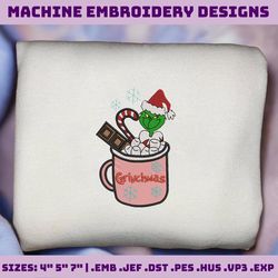 Christmas Embroidery Designs, Grinchmas Coffee Embroidery, Iced Warm Winter, Hand Drawn Embroidery, Merry Christmas Embroidery