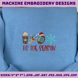 Tis The Season Embroidery Designs, Christmas Embroidery Designs, Christmas Latte Embroidery, Hand Drawn Embroidery Designs