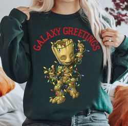 Marvel Christmas Groot Galaxy Greetings Shirt, Marvel Groot Xmas Lights, Disneyland Christmas Matching Family Shirts, Ch