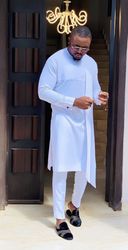 Ankara suit with matching pants, fashion wear for men, white