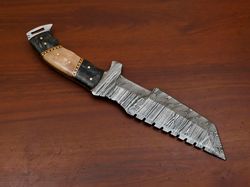 HANDMADE DAMASCUS CUSTOM CAMEL BONE/WOOD TRACKER HUNTING KNIFE