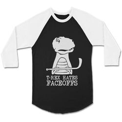 t-rex hates faceoffs funny hockey tampa bay lightning cpy unisex 3/4 sleeve baseball tee t-shirt