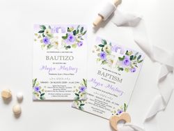 Lavender Bautizo Invitations in Spanish Invitaciones de Bautizo, Bautizo para Nina, Baptism invitations, Editable Corjl