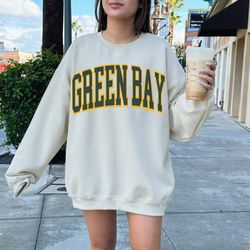 Vintage Green Bay Football Sweatshirt Packers Football Crewneck Retro Packers Shirt Gift for Packers Football Fan Green