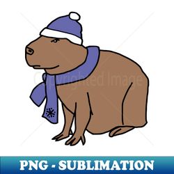 winter capybara wearing blue hat and scarf - decorative sublimation png file - create with confidence