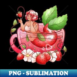 Mermaid Teacup - Strawberry Sweetheart - Creative Sublimation PNG Download - Capture Imagination with Every Detail