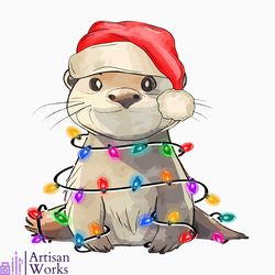 Otters Merry Christmas Santa Hat PNG Download File
