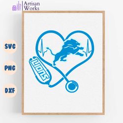Detroit Lions Heart Stethoscope SVG