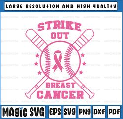 strike out breast cancer awareness svg, warrior breast cancer svg, pink ribbon baseball cancer support svg, digital down