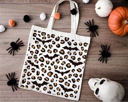 Halloween Bats Tote Bag, Halloween Gifts, Leopard Tote Bags, Book Bag, Spooky Season Bag, Halloween Canvas Tote Bag, Fal