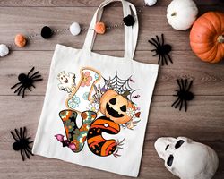Teacher Tote Bag,Halloween Love  Gifts,PumpkinTote Bag For Women, Retro Halloween  Tote Bag, Shopping Shoulder Bag,Hallo