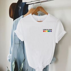 Womens Love is Love TShirt PNGs, Pride Month Gift for Him, Pocket Pride Shirt PNG, LGBTQ Support Tee, Rainbow Gay Lesbia