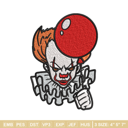 pennywise with balloon embroidery design, halloween embroidery, embroidery file, halloween design, digital download.