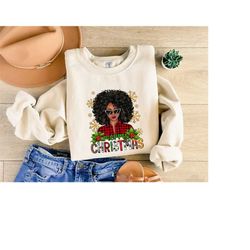 Merry Christmas Afro Woman sweatshirt, Merry Christmas sweatshirt, Black History sweatshirt, Christmas Afro Woman, Afro
