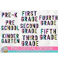 School Grade Half Tie Dye Leopard Bundle of 8 PNG Print File for Sublimation Or Print, Printable, Teacher, Teaching Desi