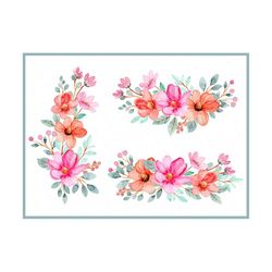 Watercolor flower clipart, pink flower bouquet clipart, Set of watercolor pink flower bouquet, Individual PNG files, watercolor rose clipart