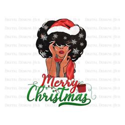 Santa Black Girl Png Digital Files, Merry Christmas Afro Lady Sublimation Design, Christmas Themed African American Png,