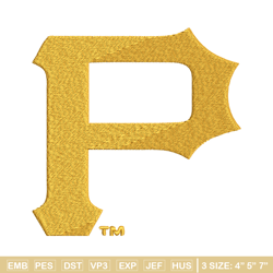 Pittsburgh Pirates logo Embroidery, MLB Embroidery, Sport embroidery, Logo Embroidery, MLB Embroidery design