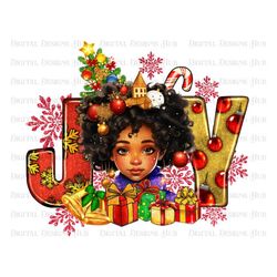 Christmas Joy Black Girl Png Digital Design, Christmas Afro Girl Sublimation Png T-Shirt Prints, Black Girl Clipart, Bla