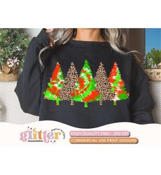 Christmas Tree Line Tie Dye Leopard Classic PNG Print File for Sublimation Or Print, Christmas Sublimation, Winter Subli