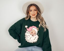 pink christmas santa sweatshirt, retro pink santa hat sweater, classic christmas santa, vintage santa graphic sweatshirt