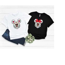 Halloween Mickey And Minnie Sugar Skull Shirt, Day Of Dead Mexican Day Mickey Minnie Couple Shirt, Disney Mexican Hallow