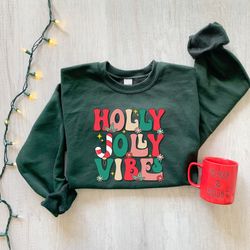 Retro Holly Jolly Christmas Sweatshirt, Christmas Sweatshirt, Christmas Party Shirt, Holiday Sweater, Womens Holiday Swe