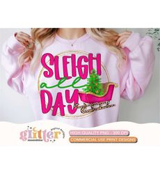 Sleigh All Day Pink Leopard PNG Print File for Sublimation Or Print, Christmas Sublimation, Winter Sublimation, Holiday