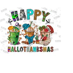 Happy Hallothanksmas Coffee PNG, Coffee Clipart, Fall PNG, Halloween png, Christmas PNG, Western Png, Instant Download, Sublimation Design