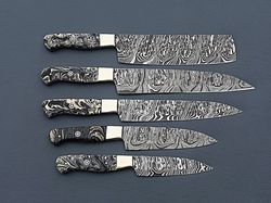 Chef Set 5Pcs Hand Forged Damascus Steel , Damascus Knife Set, Damascus Chef's