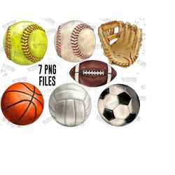 Sports Ball PNG Sublimation Design Bundle, Sports Ball Png, Basketball Png, Glove Png, Softball Png, Baseball Png,American Football Ball Png
