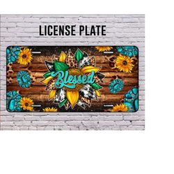 blessed sunflower license plate, sunflowers license plate png , gemstone png, wood pattern, license plate png, digital download
