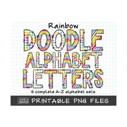 Cute Rainbow Alphabet PNG, Alphabet Sublimation, Alphabet Letters Bundle, Rainbow Alphabet Letters PNG, Alphabet Clipart Doodles
